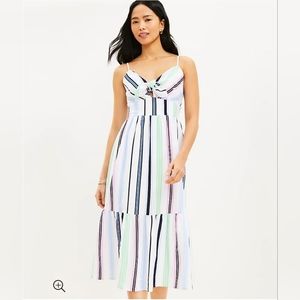 Loft Striped Tie Front Strappy Midi Dress
